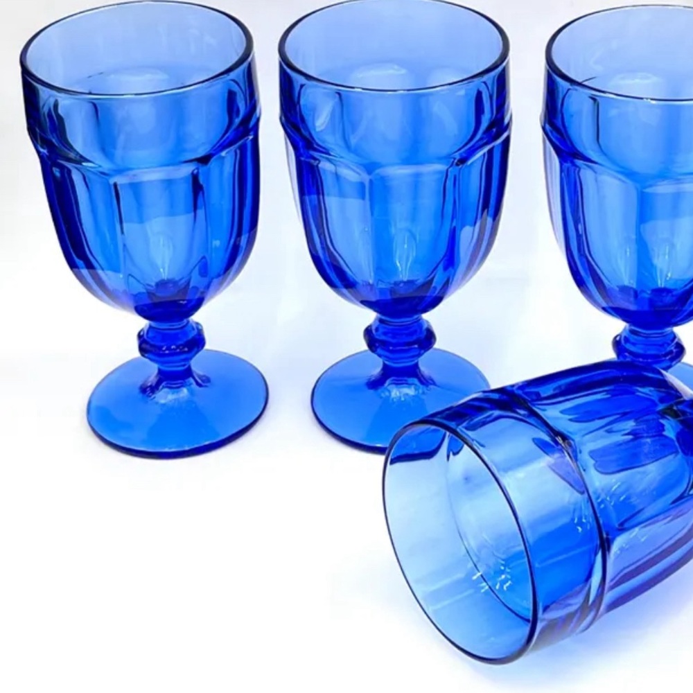 Cobalt Blue Goblet Glasses Libbey Gibraltar Duratuff Set of 4